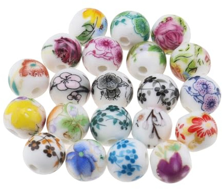 EMSea 100 perline rotonde in ceramica, 10 mm, a forma di fiore, colorate, in porcellana, foro da 3 mm, per orecchini, bracciali, collane e gioielli fai da te