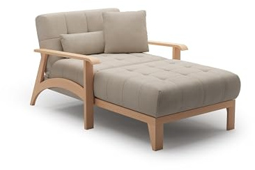 Cavadore Longchair Billan / Freistehende Recamiere im skandinavischen Design mit Bett und massivem Holzgestell in Buche / 109 x 88 x 185 / Flachgewebe, Beige