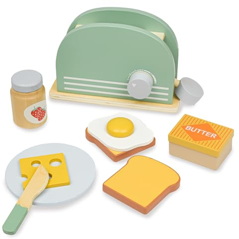 Jouets de Cuisine en Bois, Hyacinthy Grille-Pain en Bois avec Pain et Beurre en Bois, Jeu de Cuisine pour Enfants, Jouets de rôle pour garçons et Filles