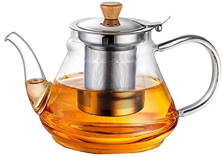 LeGDOr 1000ml/33oz Glass Teapot with Extra Double Wall Cups, Removable Stainless Steel Infuser, Borosilicate Glass Tea Kettle, Blooming & Loose Leaf Teapots
