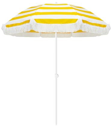 ELZEM 180cm Gelb Sonnenschirm Balkon Mit Quasten Sonnenschirm Neigbar Sonnenschirm Strand Uv Schutz Gartenschirm Wasserdicht Tischschirm Höhenverstellbar Für Balkon Garten Terrasse Strand/8 Rippen