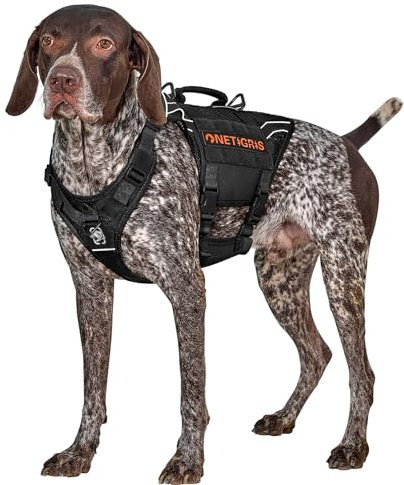 OneTigris Hundegeschirr, AIRE Armor Mesh Einstellbar Sicherheitsgeschirr mit 2 Griffe und 3 D-Ringen No-Pull Brustgeschirr Reflektierend Atmungsaktiv für Große/Mittlere Hunde - Schwarz M