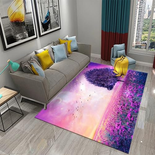 Lila Landschaft Bäume Sternenhimmel Teppich Kinderteppich Wohnzimmerteppich Schlafzimmerteppich 3D-Gedruckter Superweicher Flanellteppich 200 X 300 Cm ， Weich ， Schmutzabweisend - Leicht Zu Re -5D0A3V