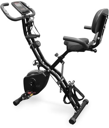 Phoenix Fitness Foldable Exercise Bike - 4-in-1 Folding Indoor Fitness Bike with 16 Magnetic Resistance Levels, Resistance Bands, Adjustable Upright and Recumbent Cycling, LCD Display & Pulse Monitor