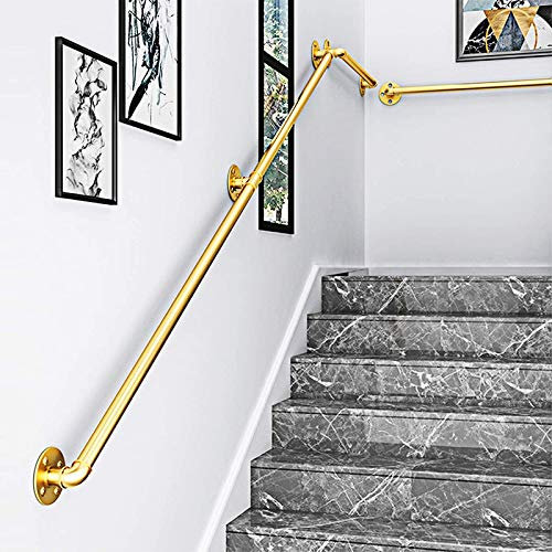 TONZN Treppengeländer-Handlauf – Komplettset, Treppenhandlauf aus industriellem Schmiedeeisenrohr mit Wandhalterung (Farbe: Bronze, S (Gold 1 Fuß)