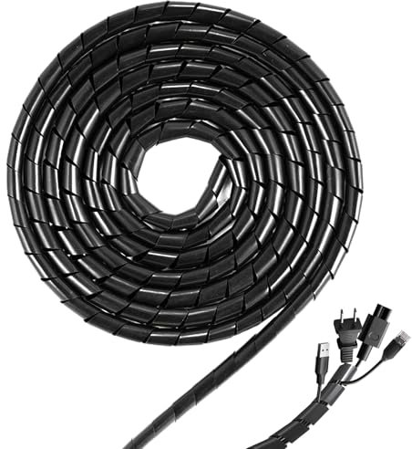 BORISCA 16M Guaine a Spirale, Nero Spirale Avvolgicavo, Spirale Cavi Elettrici di 4mm da 8M e di 6mm da 8M, Tagliabile Nascondi Cavi Guaina per Mettere in Ordine Cavi PC, TV, DIY Guaina spiralata