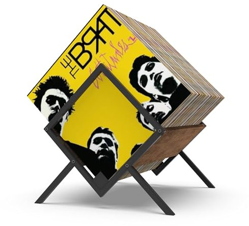 Showxeeyee Vinyl Record Storage Holder - Minimalism and Retro Style Organizer for 80-100 Records, CD, Magazine, Book, Files