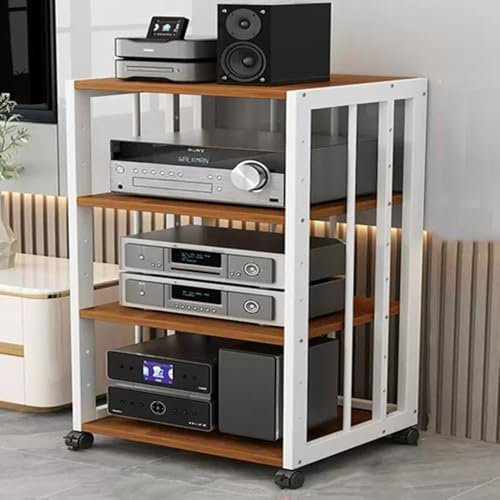 ZIUSFAC Audio Meuble Rack HiFi Appareils DAC Armoire De Composants Support AV Media Meuble Chaine 2/3/4/5 Couches Tour De Support Audio avec Étagères Réglable - Blanc(White+Oak,4 Tier)