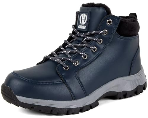GURGER Bottes Homme Hiver Imperméable Fourrées Chaude Cuir Bottes de Neige Après Ski Bottines l'hiver Montante Chaussures de Randonnée Bleu Taille 47
