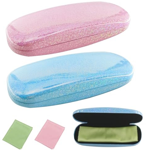 HIQU and HIST 2 Stücke Brillenetui Hardcase, Kratzfeste Brillenbox PU Leder Hartschalenetui mit Putztuch,Tragbare Brillentasche für Damen Herren Kinder Brillen für Sonnenbrille Lesebrille Sportbrille
