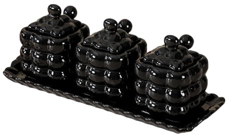 Dowbom Lot de 3 sucriers avec couvercle et cuillère - 350 ml - Noir