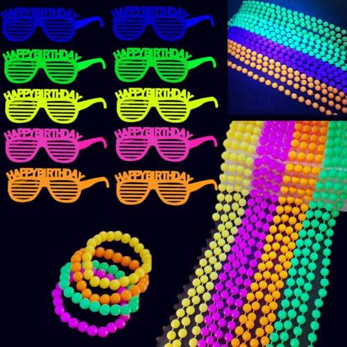 KARLOR 18 pezzi UV Party Decor, 10 occhiali fluorescenti + 4 bracciali neon + 4 collane luminose, accessori per feste a luce nera