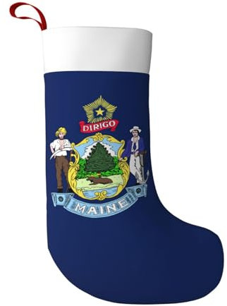 BREAUX Maine State Flag Weihnachtsstrümpfe, ultraweiche Samt-Weihnachtsstrümpfe, Kamindekoration, 45 cm