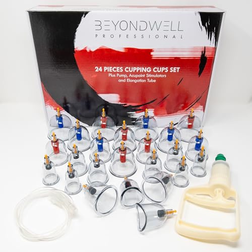 24x Hijama Schröpfmassage Set mit Pumpe plus 12x Akupunktmagnete und Verlängerungsschlauch