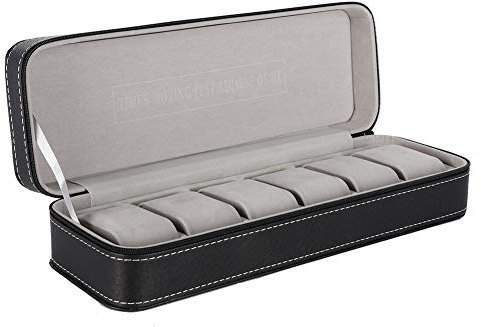 Haosie Boite a Montre, Boite Rangement Montre à Fermeture Éclair à 6 Compartiments, Noir Coffret Montre Homme/Femmes Pour Ranger Les Montres
