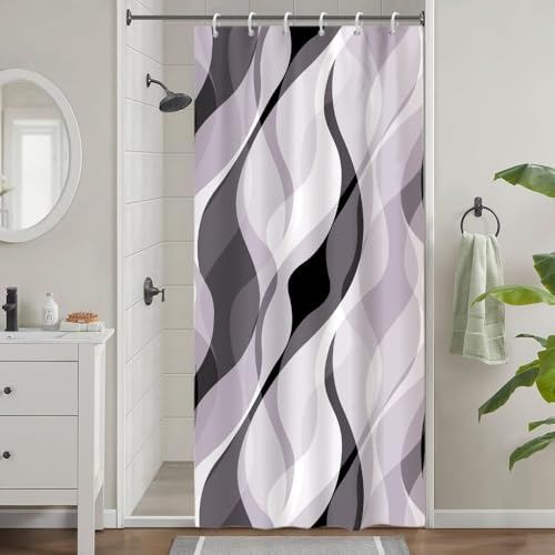 Uiiooazy Rideau de Douche Lavande Anti Moisissure 90x180cm Rayures Gris | Rideau de Baignoire Dégradé Violet Rayé Géométrique Tissu Lavable Imperméable Polyester avec 6 Crochets pour Salle de Bain