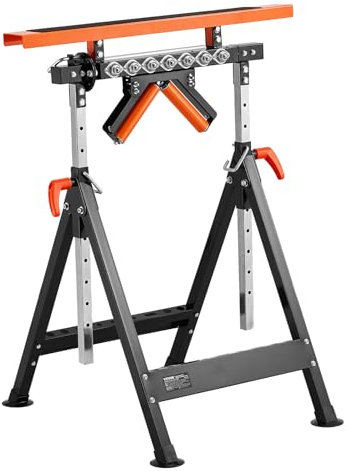 VEVOR 4-in-1 Roller Stand, 440 lb Load Capacity, 33-50 in Adjustable Height, Folding Heavy Duty with Rack & Polished Multi-Directional Roller Head, for Table Saw Outfeed Woodworking Extension Support