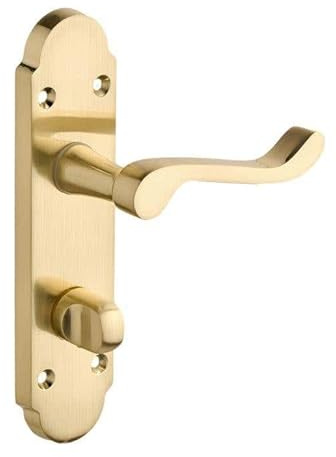 Designer Levers Brora Lever Door Handle, Brushed Brass, 1 Pair | Bathroom door handle; thumbturn included; zinc construction; includes one pair of handles and suitable fixings.
