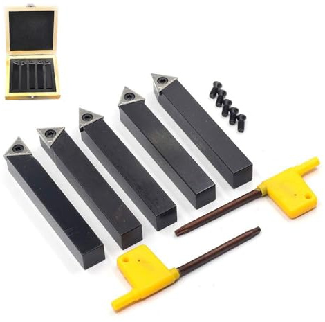 ZAPTON 5 Pcs, 1/2 Inch Indexable Carbide Lathe Turning Tool Holder, Wrench Mini Set Turning Tooling Kit, Metal Milling Cutters with Inserts TCMT16T308 | Boring Bar for Grooving Thread