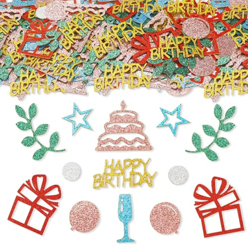 ParPix 100 Stück Bunt Happy Birthday Konfetti, Groß 5cm Streudeko Geburtstag, Konfetti Geburtstag Tischdeko, Glitzer Confetti Geburtstagsdeko, Tischdeko Geburtstags Frau Mann, Birthday Deko Confetti