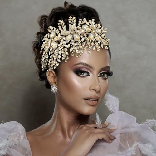 Mpoikba Bridal Hair Accessories, Wedding Hair Pieces for Brides, Rhinestone Bride Headband(Champagne)