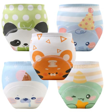 Aolso Töpfchen-Trainingshosen, 5PCS Baby-Kleinkind-Trainingshosen, Kinder Töpfchen Trainingshose für Mädchen Jungen, 100% Baumwolle, Waschbar und Wiederverwendbar (Stil C - 110)