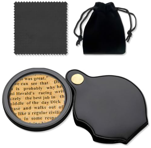 GGUFAY Mini Loupes de Poche 10x avec 1 Chiffon de Nettoyage et 1 Sac de Rangement Noir, Loupe de Lecture Pliable, Petite Loupe pour la Lecture, les Livres, les Journaux, les Cartes, les Bijoux