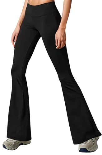 Fjquamitix Women's High Waist Flared Leggings, Hip-Lifting Yoga Pants for Women, Wide Leg Yoga Pants for Women UK for Training, Fitness, Yoga (UK, Alpha, S, Regular, Regular, Black)