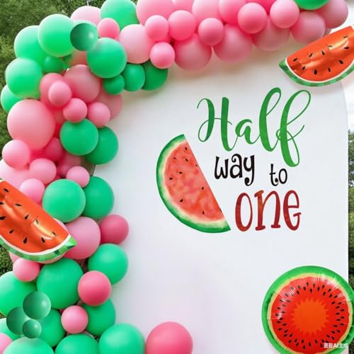 Half Way to One Sign Decal Banner for Balloons Arch Backdrop - Half Way To One Sweet 6 Months 1/2 Sign Decal Sticker Banner Watermelon Fruit Themed Baby Shower Birthday Party Decoration