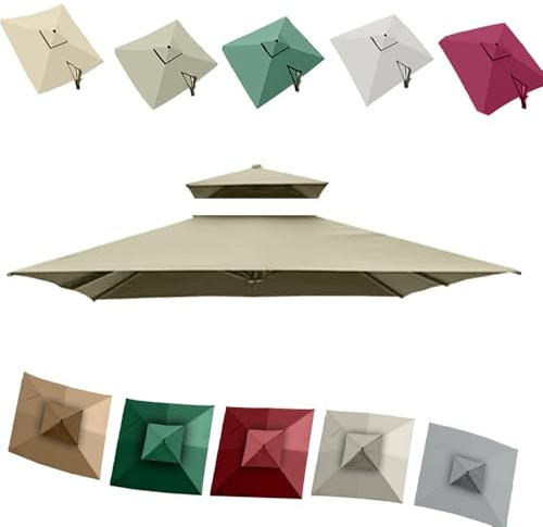 Parasol déporté carré de 2,4 m (8 pi) - 8 Baleines, Protection Solaire déportée résistante aux UV (Taupe, Double Toit de 2,5 m) pour Piscine et Jardin