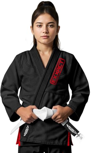 Exxact Sports Kids BJJ Gi, Lightweight IBJJF Legal Jiu Jitsu Gi with Preshrunk Fabric & Free Belt for Training & Competition (Black, C00)