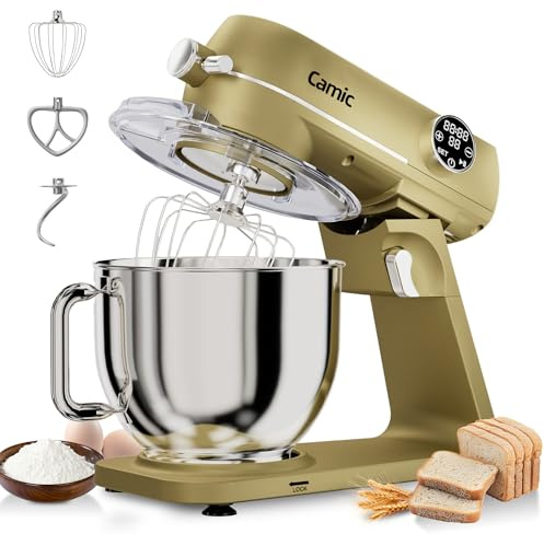 Camic Robot Pâtissier 1800W Tout Métal Avec - Bol Inox 8L 10 Vitesses, Écran LED Tactile, Minuterie, Batteur à Pâte Avec Fouet, Crochet Pétrisseur et Batteur Pour la Préparation de Gâteaux et Pains