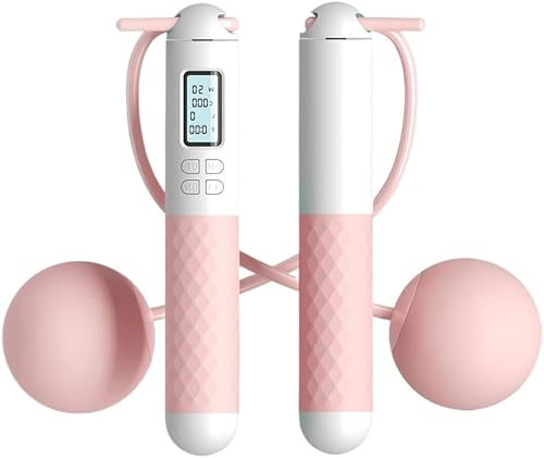 JumpFlex PRO Sans Fil Avec Compteur Jump Rope Réglable Avec Kilomètre Kilométrique Numérique Et Compte Roulements À Billes En Acier (Blanc Rose)
