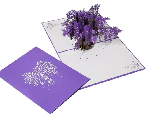 Biglietto di Auguri con Albero di Glicine, Pop Up, per Donne Madre Moglie Fidanzata, Regalo Donna Compleanno