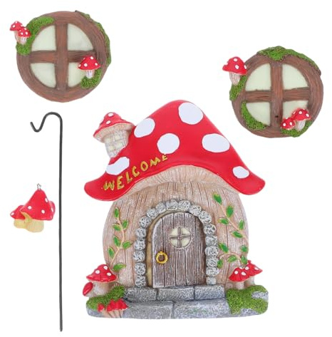 SUPVOX Miniatura Decorativa Casa de Setas Luminosa para Jardín y Exterior, Colgante de Resina Micromodelo Resistente Intemperie, Embellecimiento para Puertas, Ventanas y Árboles