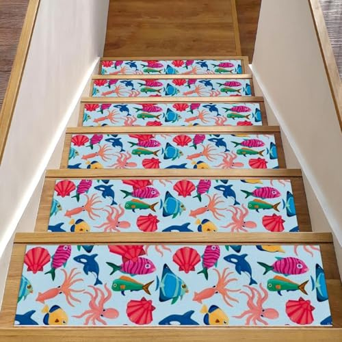 RODAILYCAY Tappetini per scale in legno antiscivolo, 15 pezzi, 20,3 x 76,2 cm, tappeto per scale, per interni, per bambini, anziani e animali domestici