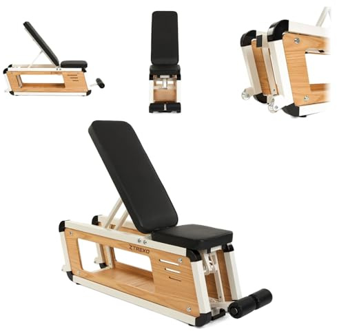 XTREXO Storage Sylwan – verstellbare Bank für Krafttraining, Stahl-Holz-Konstruktion, bequeme Rückenlehne mit Schaumstoffpolsterung, für Brust-, Bizeps- und