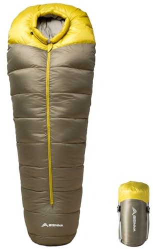 BISINNA Ultralight Mummy Down Sleeping Bag, 0 Degrees Winter, 600-1000g Lightweight Portable, for Hiking, Camping, Outdoor Activities, Road Trips (600g)