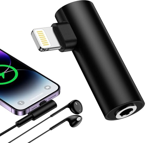 Lightning to 3.5mm Headphone Jack Adapter[MFi Certified] Right Angled iPhone Earphone Aux Mic TRRS Car Audio Dongle Compatible with iPhone 14 Pro Max 13 12 11,i Pad Pro/Mini, Headset adapter to iphone