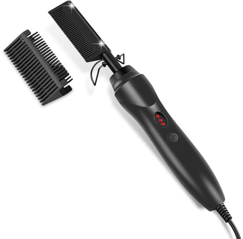 Flintronic Peigne Chauffant, 2 en 1 Brosse Chauffante Perruque, Peigne Lisseur en Céramique, 180℃ Régulation, 3 Rapide-Chauffage, pour Styles de Barbe Longue et Courte, Perruque
