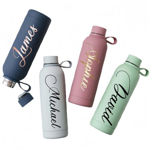 Botella De Agua Térmica Personalizada Con Nombre Impreso Por Transferencia De Calor, 17 Oz, Vaso De Acero Inoxidable Con Asa Para Ciclismo, Gimnasio, Oficina, Apto Para Portavasos De Coche