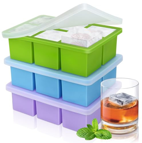 TOPAHGOD Eiswürfelform, Eiswürfelbehälter Groß 3er-Pack, XXL Eiswürfelbehälter mit Deckel für 5 cm 18 Eiswürfel, BPA-freie Eiswürfelform Silikon für Babybrei Cocktails Whisky Wein Eiscreme Eistee