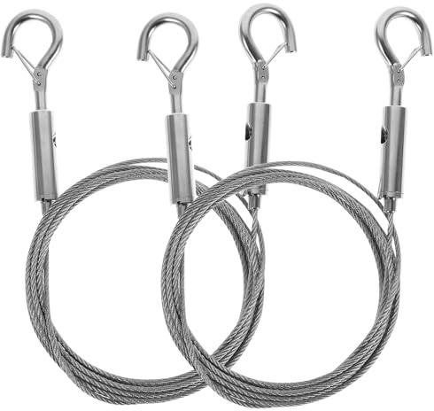 Genérico Kit de Alambre Acero Inoxidable 2 Mm Diámetro, 2 Metros Longitud, 2 Ganchos Medianos Ajustables para Colgar Cuadros Pesados, Luces y Plantas, Colgadores Resistentes para Bricolaje