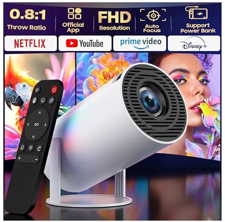 Mini Projector 1080P FHD 4K Support with Wifi & Bluetooth, Smart Portable Projector for Bedroom, Auto Keystone 180° Rotatable with Built-in Speaker Compatible for iPhone/HDMI/USB/Laptop/TV Stick