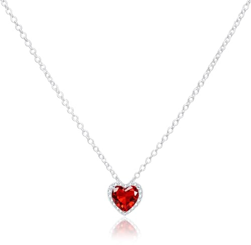 Birthstone Necklace for Women,S925 Sterling Silver Heart Diamond Pendant Birthstone Necklace Birthstone Birthday Jewelry Gifts for Women Teen Girls, January
