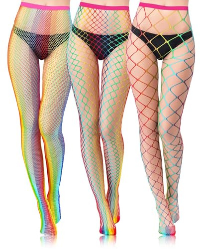 FloralGrace Colorate Calze Rete Per Donne 3 Paia Calze Arcobaleno In Piccole Medie Grandi Misure Di Rete Per Feste Pride Lgbtq+ Halloween Stile Divertente Eventi Rave