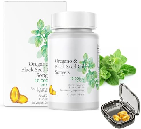 Oil of Oregano Softgels, Oregano & Black Seed Oil Capsules, 2 in 1 Oil of Oregano with Black Seed Oil, 60 Softgels, Gentle Daily Support, Gluten Free