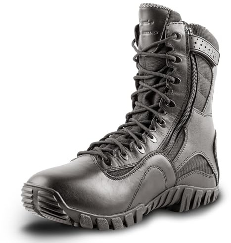 Belleville Khyber TR960Z Waterproof 8 Tactical Boots for Men with Zipper - Lightweight Waterproof Black Leather Designed for Police and EMS with Vibram Traction Outsole, Black - 3.5 Wide