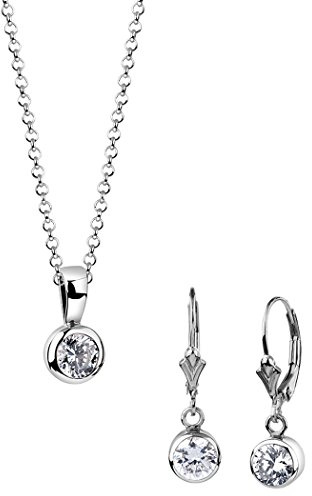Nenalina Damen Solitär SchmucksetHalskette mit Solitär-Anhänger und | Ohrhänger mit Zirkonia Damen Kette und Ohrring Set für Frauen 925 Sterling Silber Länge 45cm
