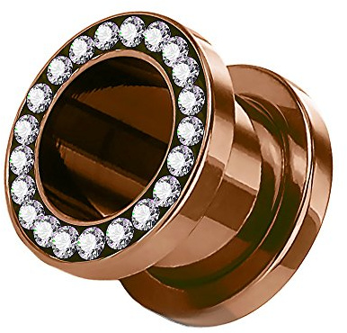 Piercingfaktor Flesh Schraub Tunnel mit Kristallen 4 bis 25 mm